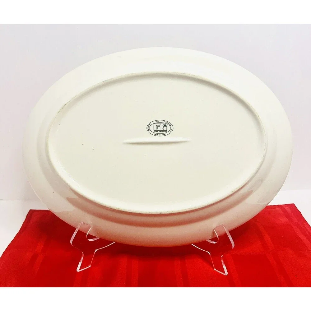 Vintage GEI Santa Sleigh Reindeer Christmas Serving Platter 14” Oval Tray